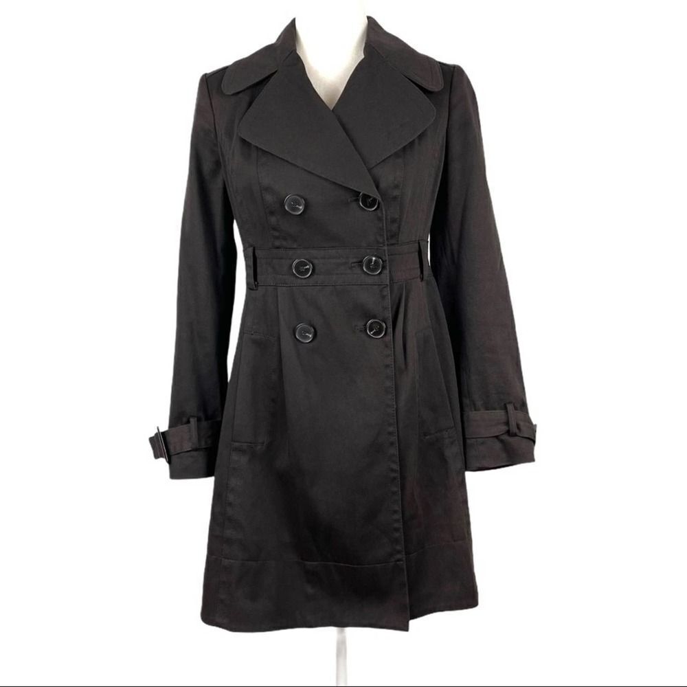 Zara Double Breasted Pleated Trench Coat Jacket Dark Brown Size Small Office Job